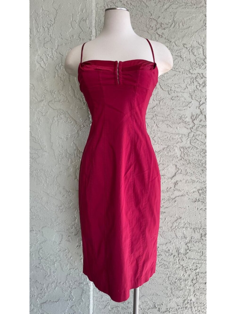 Vintage Y2K Express Structured Bodice Corset Lace-Up Back Midi Dress Red Size 8